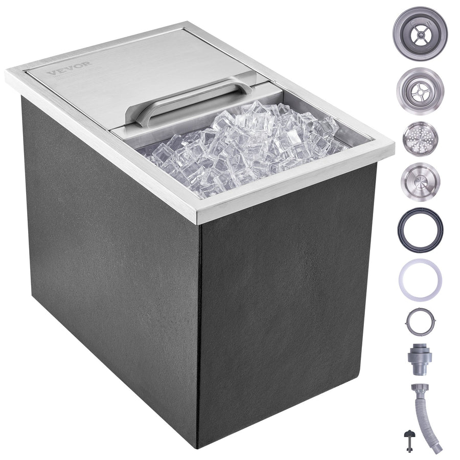26,7 L Drop-in-Eisbox, 456 X 304 X 371 Mm Edelstahl-Eiskühler, Kommerzieller Eisbehälter Mit Schiebedeckel, Eingebaute Eisspeichertruhe, Abflussrohr & Ablassstopfen Im Lieferumfang Enthalten