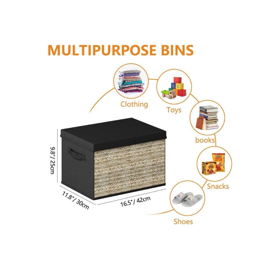 4pcs Green Rattan Rectangular Storage Bins With Handles, Collapsible Fabric Cube Organizers, Multipurpose Lidded Containers For Toys, Clothes - Non-Waterproof, Box, Cabinet, Rack For Outdoor Storage