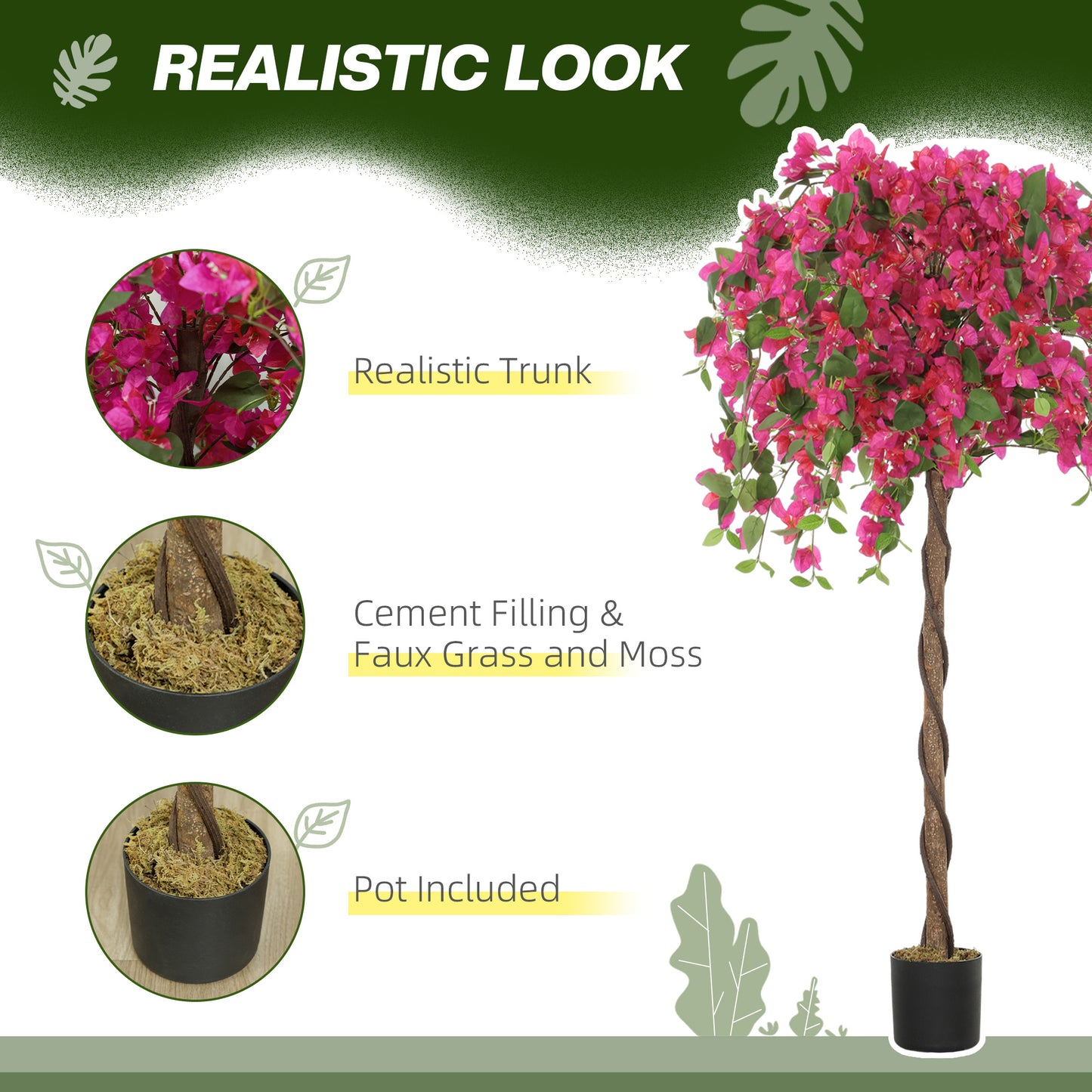 Set Of 2 Decorative Artificial Plants, Murraya Flowers In Pots, Fake Plants For Home Indoor Decor, 120cm, Red