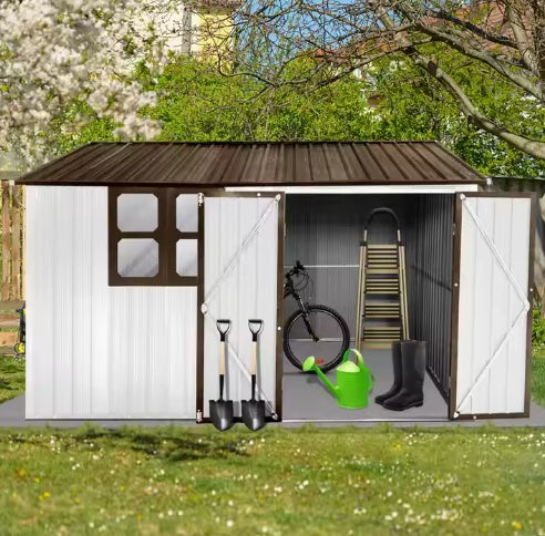 Metal Garden Sheds 10ftx8ft Outdoor Storage Sheds Whitecoffee With Window