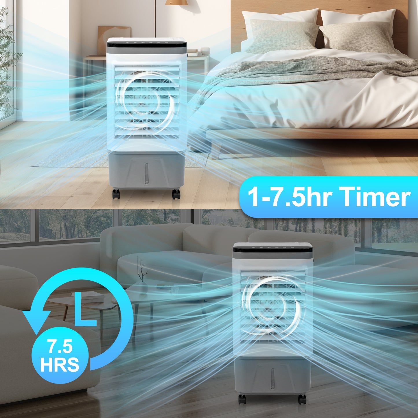 American Specification, Evaporative Air Cooler, Fan, Cooling And Humidification 3-in-1, 12-hour Timer