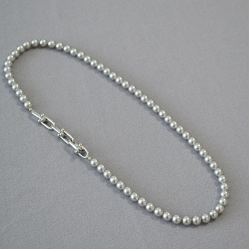 U-Clasp Artificial Pearl Design Elegant Collar Necklace For Women