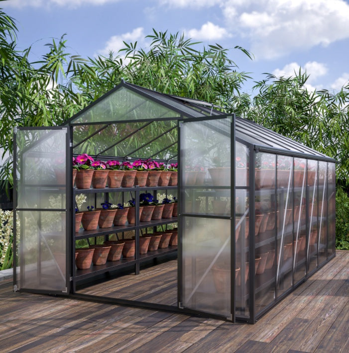 8' X 12' Outdoor Greenhouse, Heavy Duty Polycarbonate Greenhouse, Large Walk-in Greenhouse With Double Doors And Two Ventilation Windows, Aluminum Greenhouse For Outdoor Greenhouse Garden Backyard