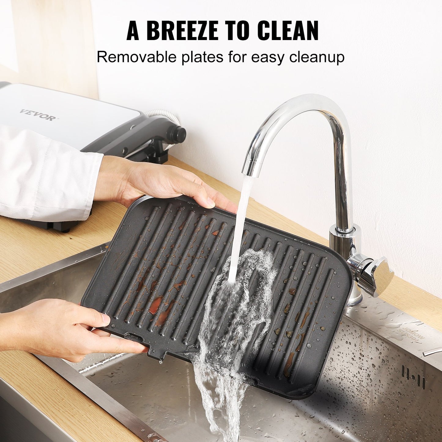 VEVOR 7 IN 1 Commercial Electric Griddle, 1800W Indoor Countertop Grill, Stainless Steel Restaurant Teppanyaki Grill With Non Stick Iron Cooking Plate, Adjustable Temp Control 110V