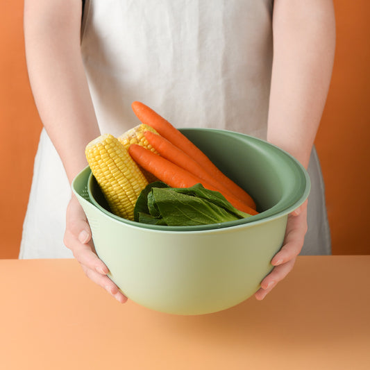 Double-layer Washing Rice Sieve Portable Washing Basin Drain Basket Kitchen