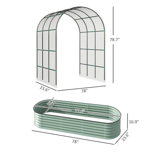 Raised Garden Beds Set with Arch Trellis, Climbing Net, Galvanized Planter Box for Climbing Vegetables Flowers Herbs