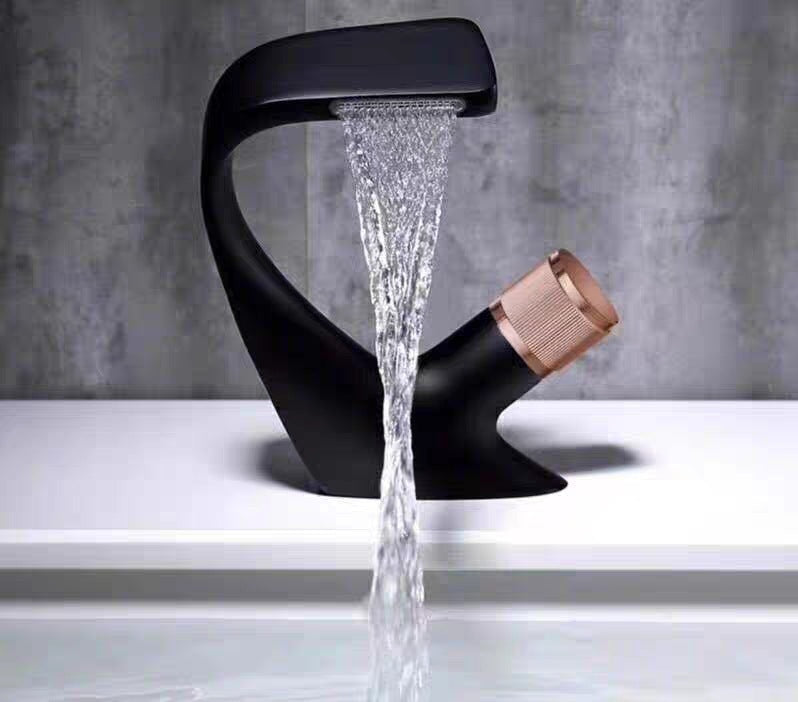 Copper Black Washbasin Waterfall Hot And Cold Bathroom Light Luxury Basin Faucet