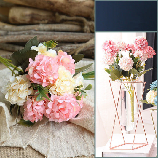 Nordic ins Geometric Vase Light Luxury Metal Iron Decoration Living Room Flower Arrangement Creative Home Glass Flower Stand Decoration