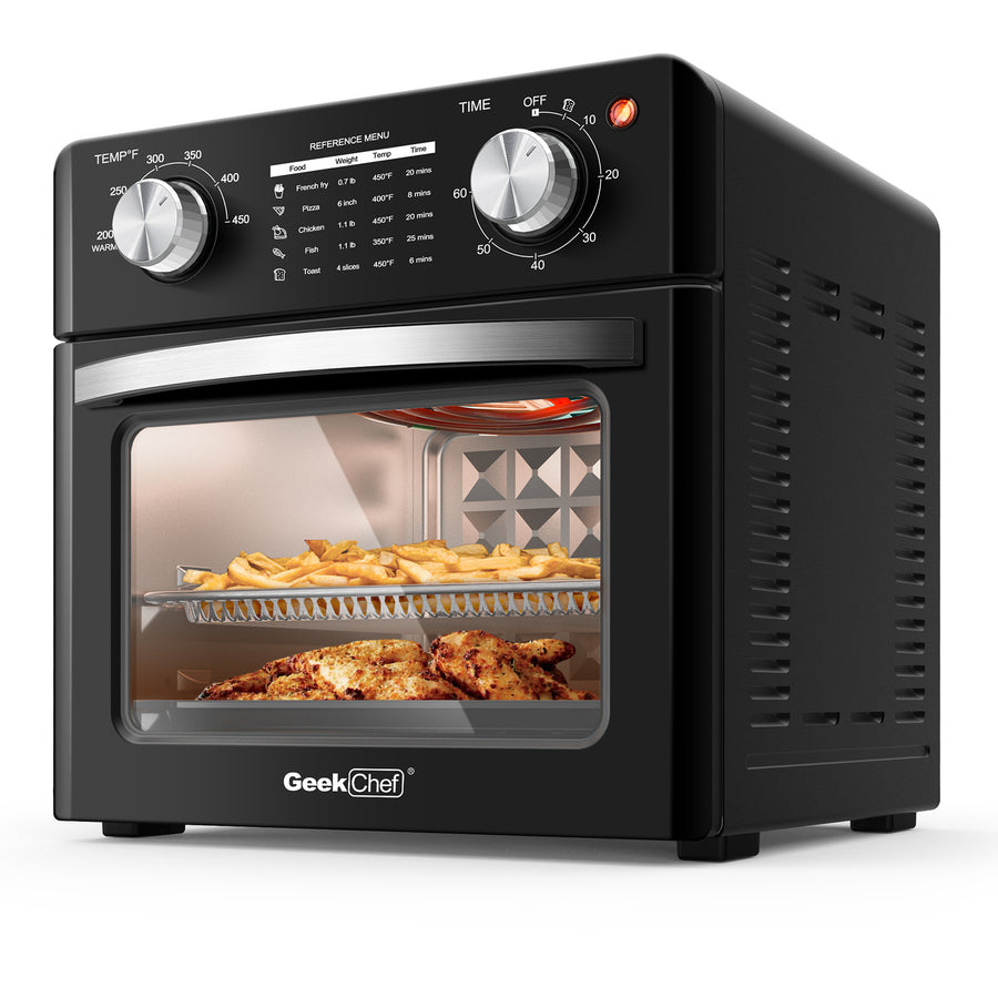 Freidora de aire Geek Chef de 10 cuartos de galón, horno tostador de encimera, horno tostador de 4 rebanadas, calienta, asa, tuesta, hornea, fríe con aire, sin aceite, acero inoxidable negro, perfecta para encimera, prohibida en Amazon