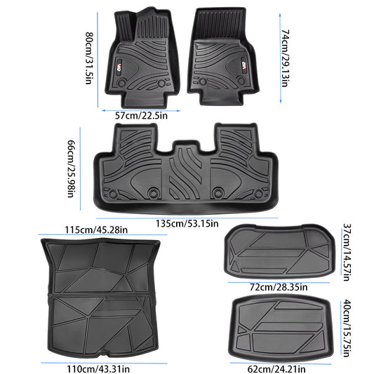 All-Weather TPE Floor Mats For Tesla Model Y 2021-2022 - Waterproof, Anti-Slip, Full Coverage Car Floor Liners 6 PCS Set