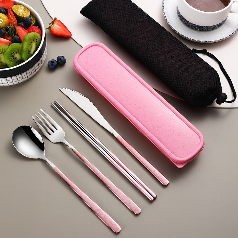 Stainless Steel Tableware Four-Piece Set Portable (Knife Fork Spoon Chopsticks)