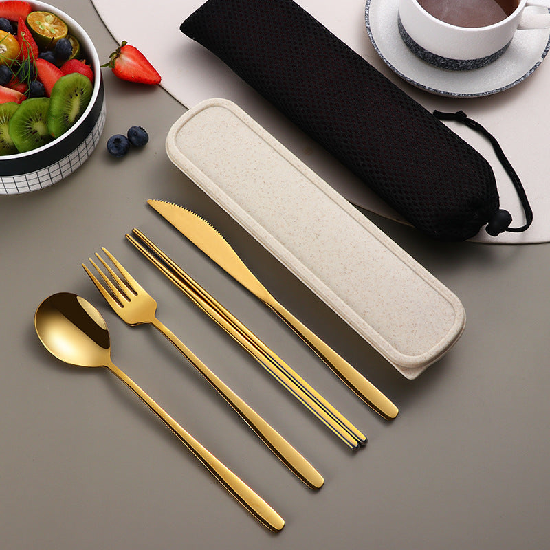 Stainless Steel Tableware Four-Piece Set Portable (Knife Fork Spoon Chopsticks)