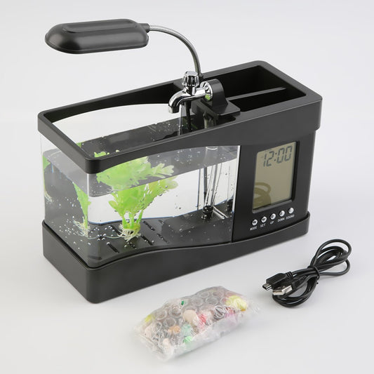Mini Aquarium Perpetual Calendar Alarm Clock USB Flowing Lights Have Years of Gifts