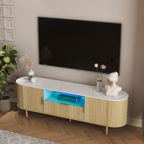 Lving Room Floor-standing TV Cabinet With 16 Color LEDs, Entertainment Center With Storage Doors, TV Console Media Cabinet, Living Room