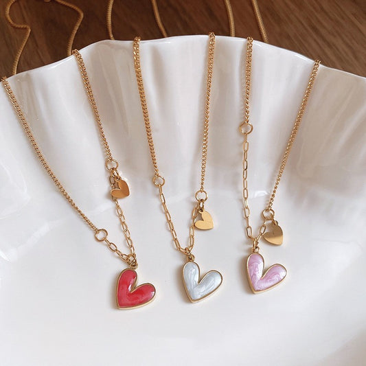 Titanium Steel Stainless Steel Oil Dripping Heart Necklace