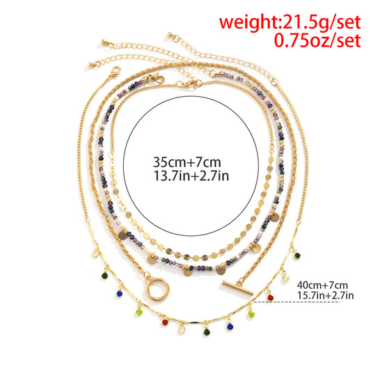 Vintage Colorful Rhinestone Tassel All-match Necklace