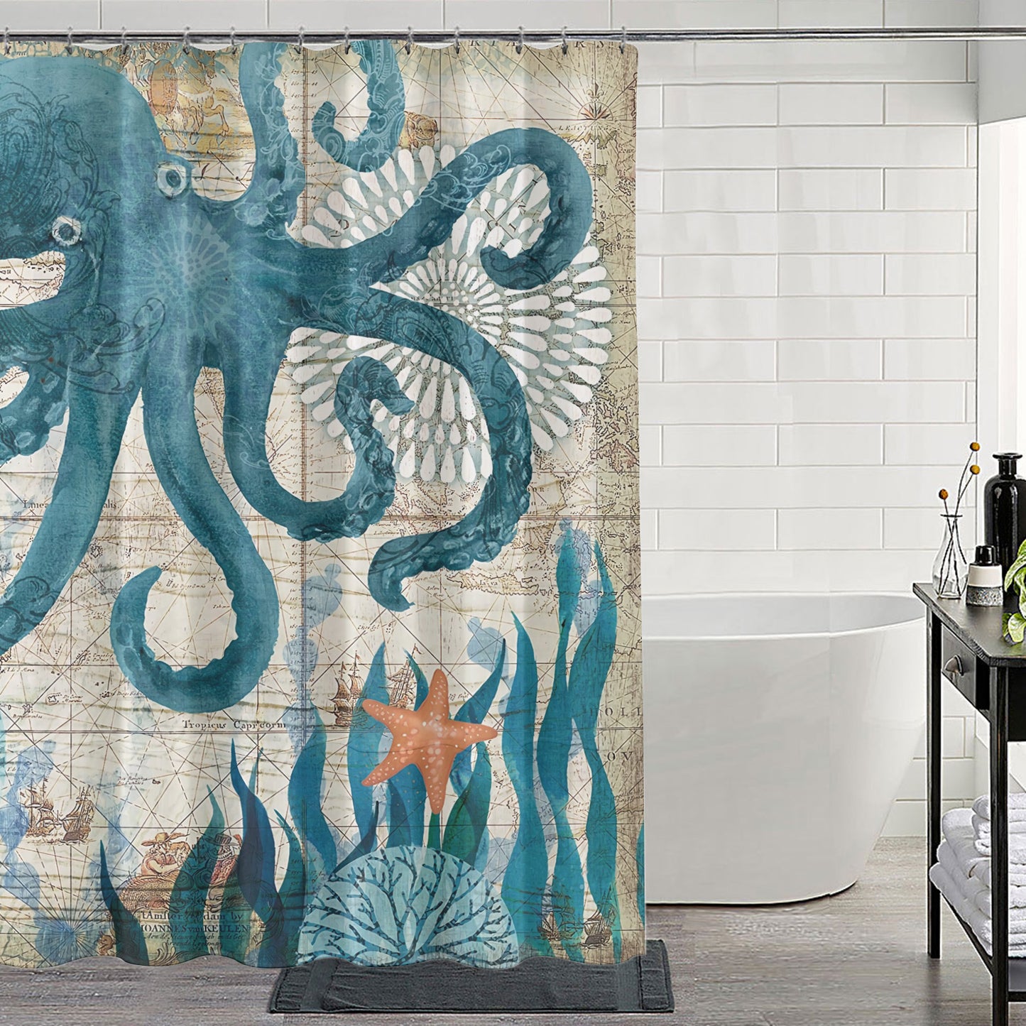 Retro Style Waterproof Shower Curtain American Shower Curtain New Polyester Partition Curtain Bathroom Curtain