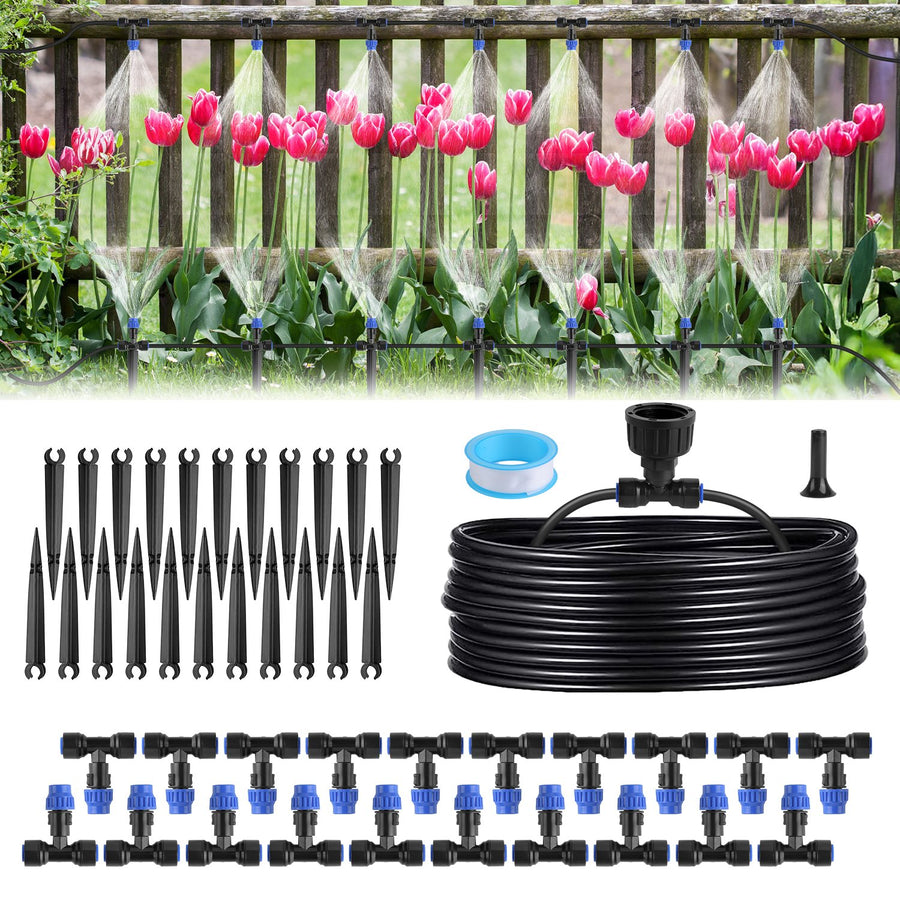 75FT Mist Drip Irrigation System With Adjustable Misting Nozzle Quick Connect Automatic Garden Watering System For Garden Lawn Patio Flower Bed
