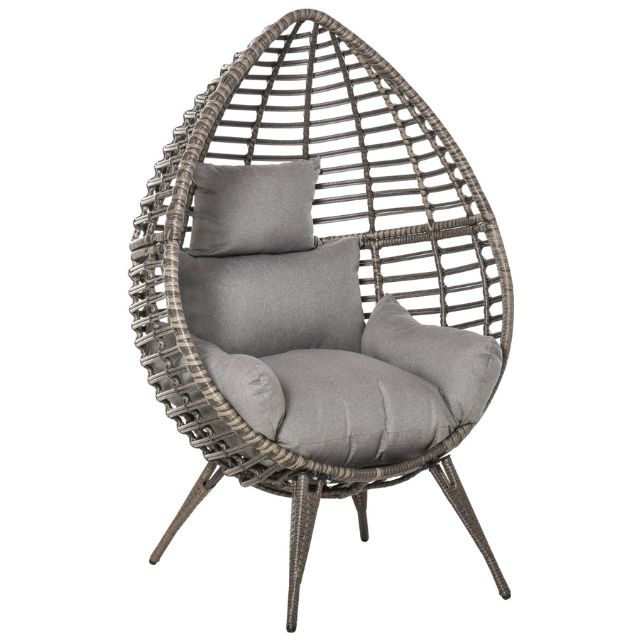 Teardop PE Wicker Rattan Chair W/ Thick Cushions 4 Legs Outdoor Seat Egg Garden