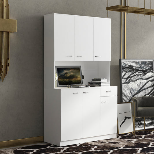 70.87 Tall Wardrobe& Kitchen Cabinet, With 6-Doors, 1-Open Shelves And 1-Drawer For Bedroom,White