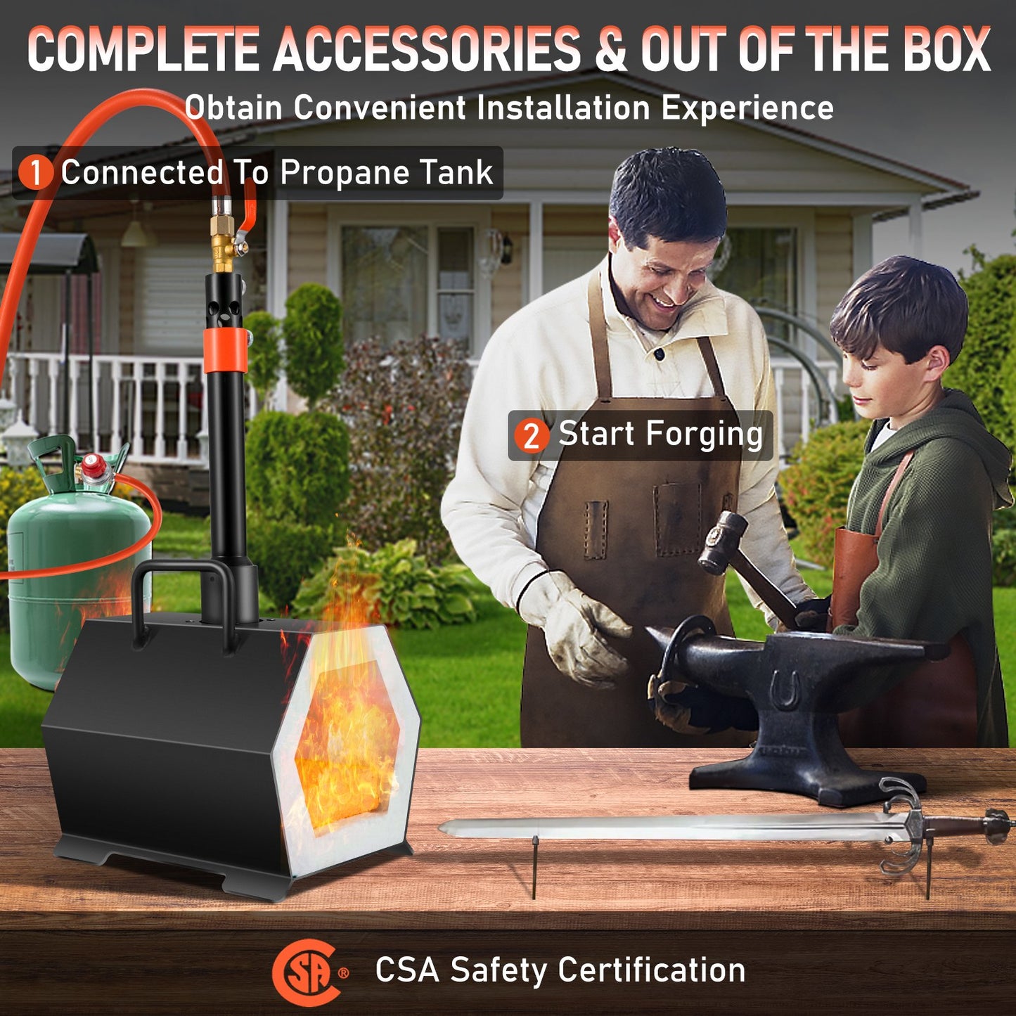 Gas Schmiedeofen Sechseck, 250 X 215 X 190 Mm Gas Schmiede Mit Brenner, Gold, Messing, Bronze, Magnesium, Aluminium, Zinn Und Edelstahl, Gas Propan Forge Schmiedeofen 2 M Gasschlauch