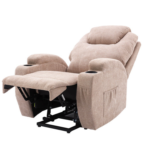 Power Lift Recliner Chair Massage Chair For Elderly, Electric Lift Chair With Heat And Massage, Fabric Recliner Sofa With 2 Cup Holders, Side Pockets Remote Control For Living Room