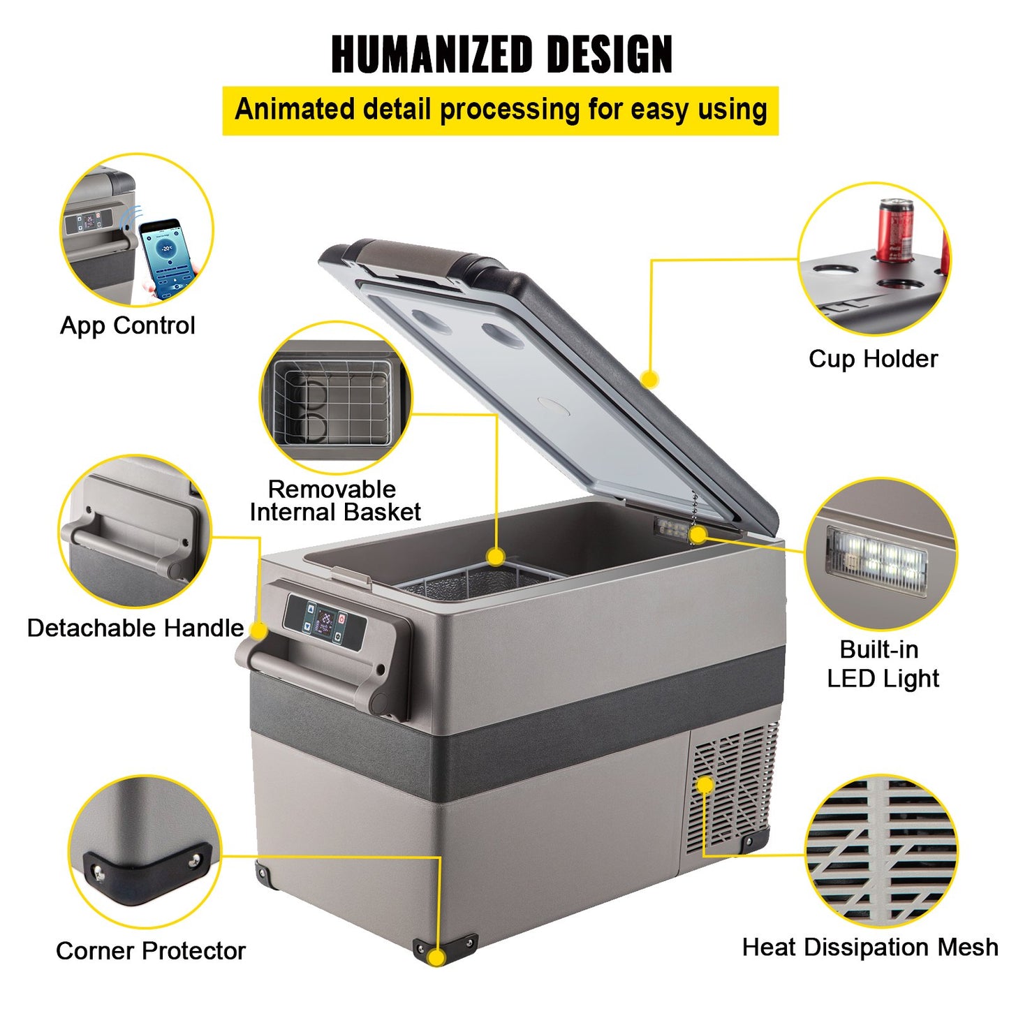 12 Volt Refrigerator 45L(48qt) Fast Cooling Portable Freezer With App Control(-4℉~68℉) Car Fridge With 12/24v DC & 110-240v AC For Travel, Camping And Home Use, 48 Quart, Black