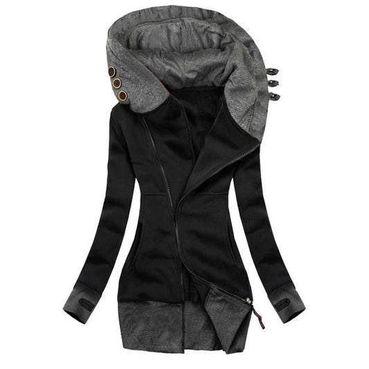 Fall Winter New Women's Jacket Solid Color Hooded Long Sleeve Pocket Zipper Sweater Women