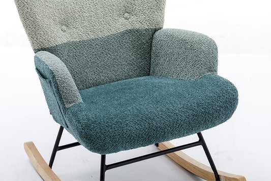 Modern Patchwork Accent Chair With Solid Wood Armrest And Feet,