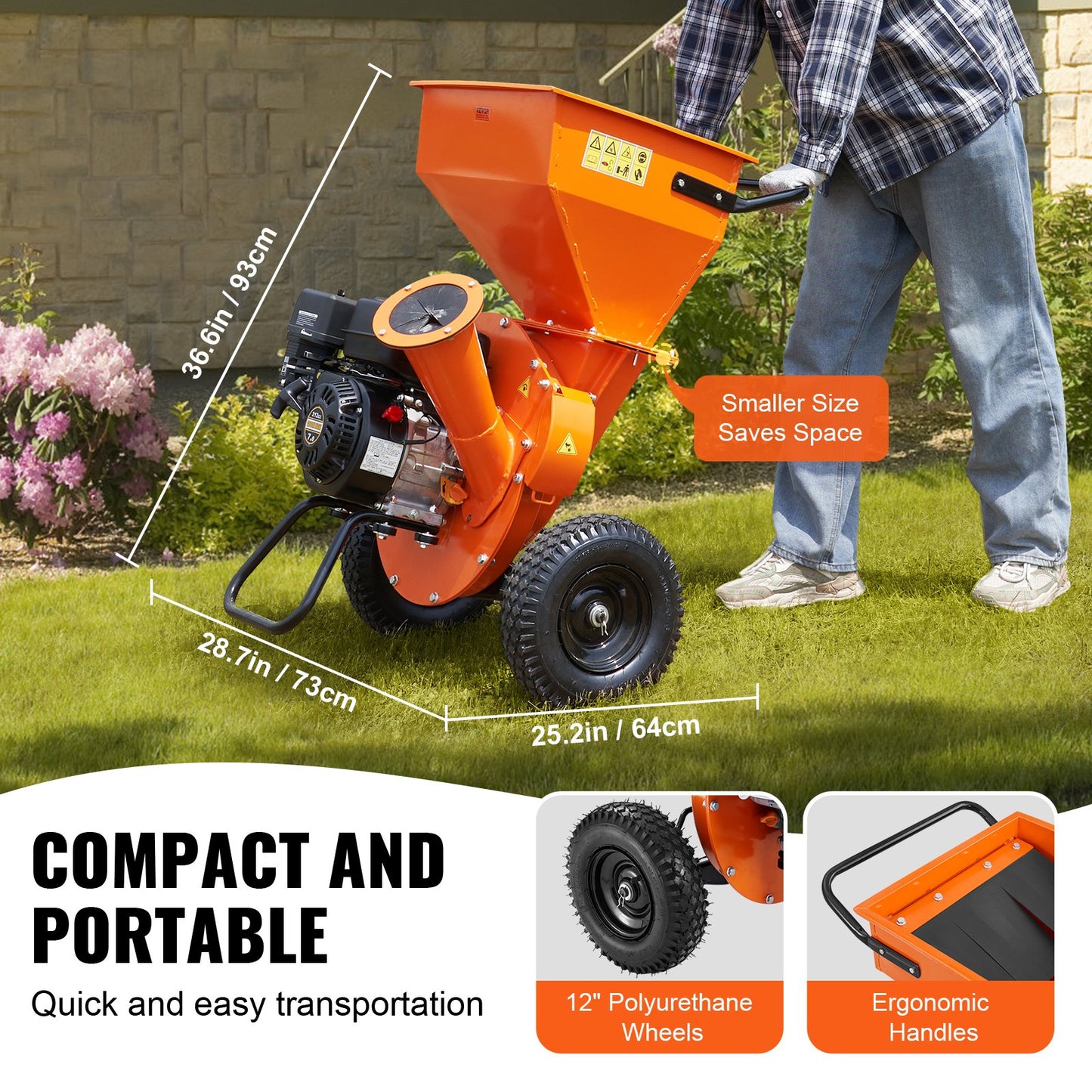 Wood Chipper Shredder Mulcher 7HP Heavy Duty Gas Powered 3” 212cc 4.1 KW