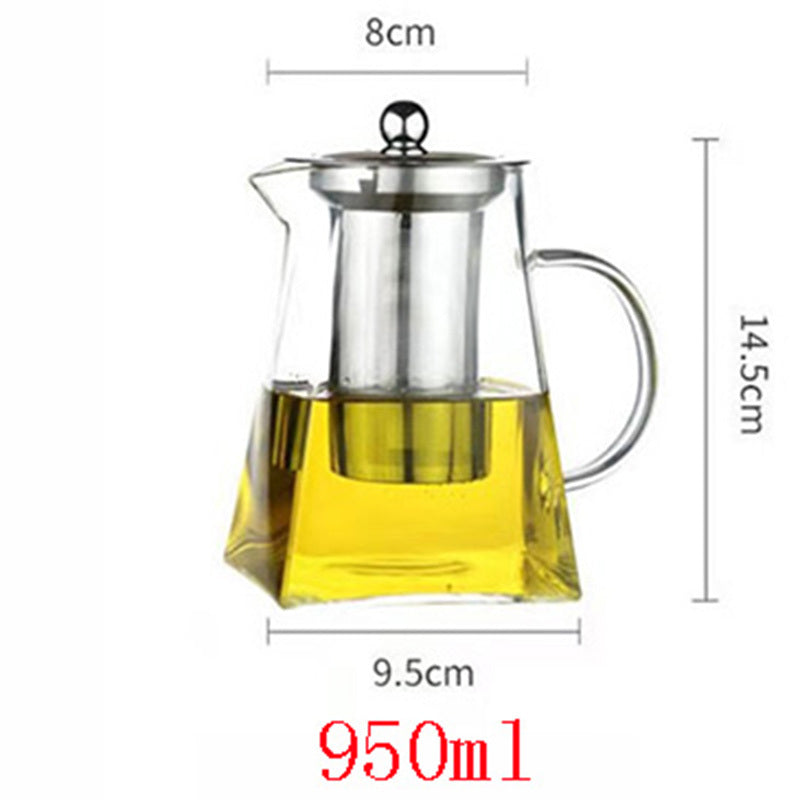 Square Glass Stainless Steel Filter Teapot