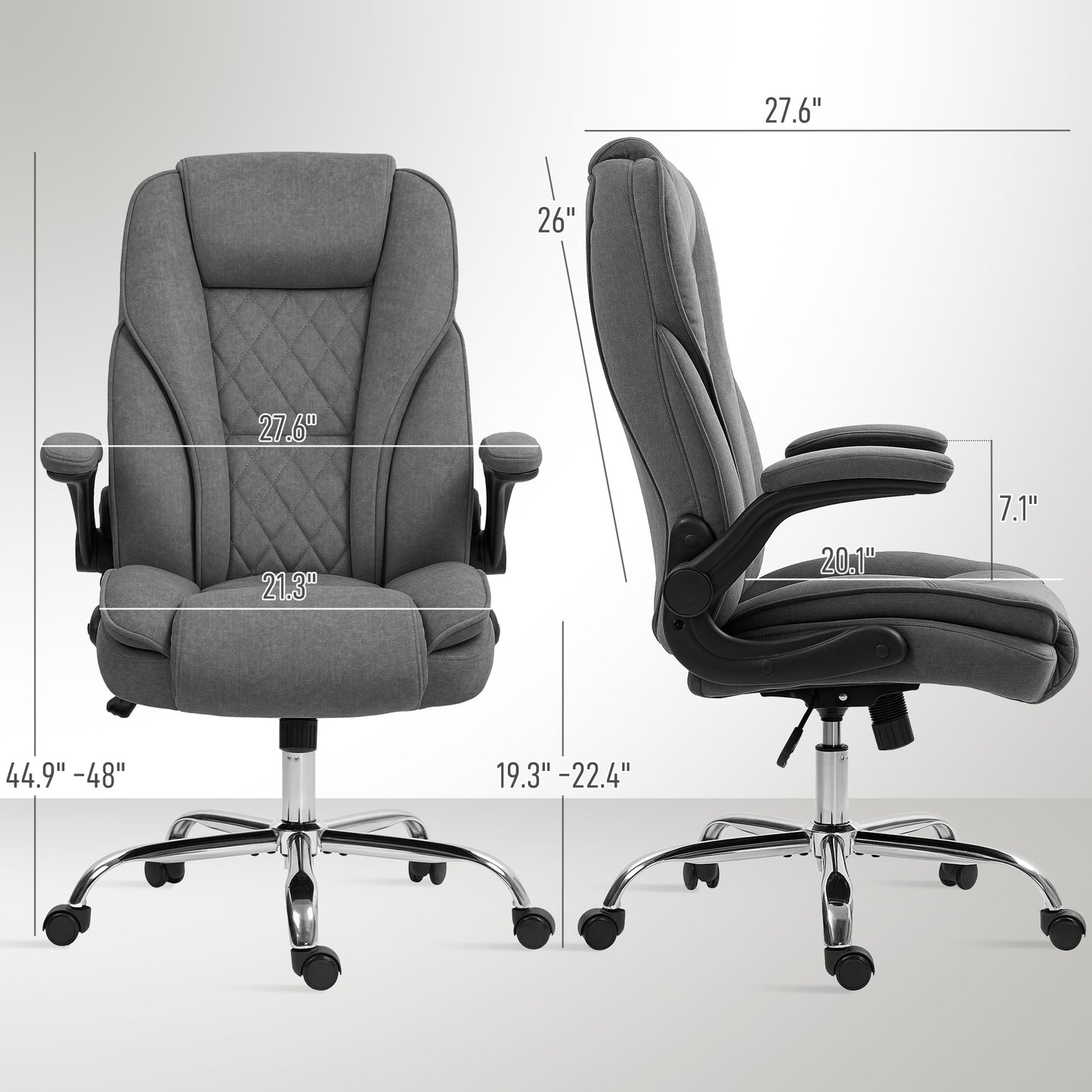 Executive Office Chair, Desk Chair With Flip-up Armrest, Diamond Fabric Computer Chair For Home Office, Charcoal Gray