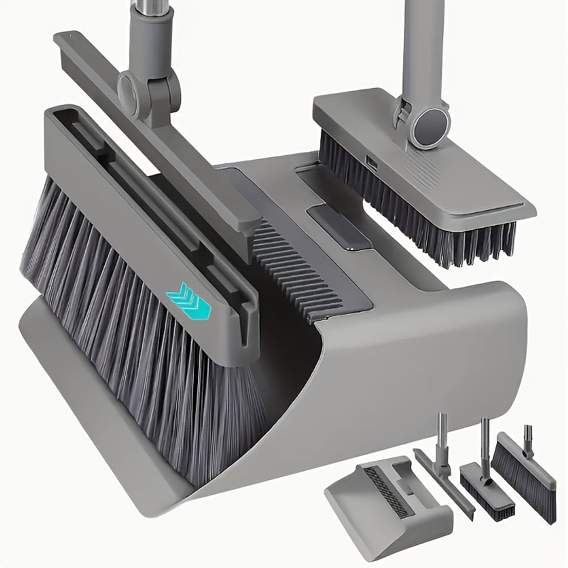 Broom And Dustpan Set 4-in-1 Multi-functional Cleaning Set Adjustable Sweeping And Water-scrubbing Broom Bathroom And Kitchen Floor Scraper Floor Brush Garbage Shovel Thick Plastic And Handle Ho