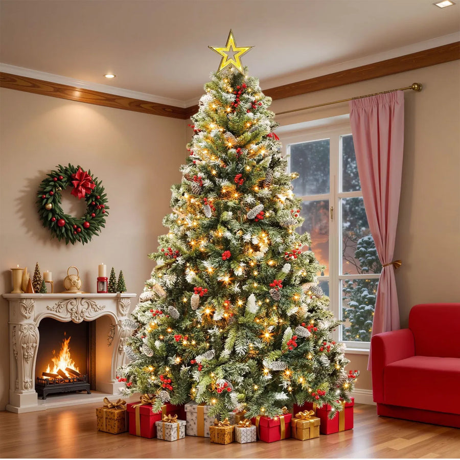 7.5ft Pre-Lit Artificial Christmas Tree with 1398 Branch Tips&550 Lights, Remote Control, Green