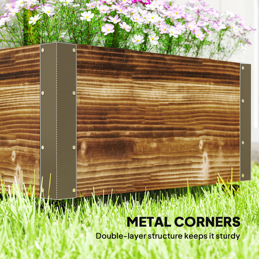 Wooden Raised Garden Bed, Planter Box w/ Trellis and Metal Corners, Portable on Wheels for Patio, Backyard, Deck, Brown