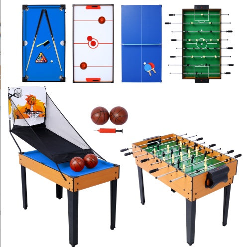 5-in-1 Multi-Game Table - Billiards, Push Hockey Foosball Ping Pong, And Basketball Black Blue