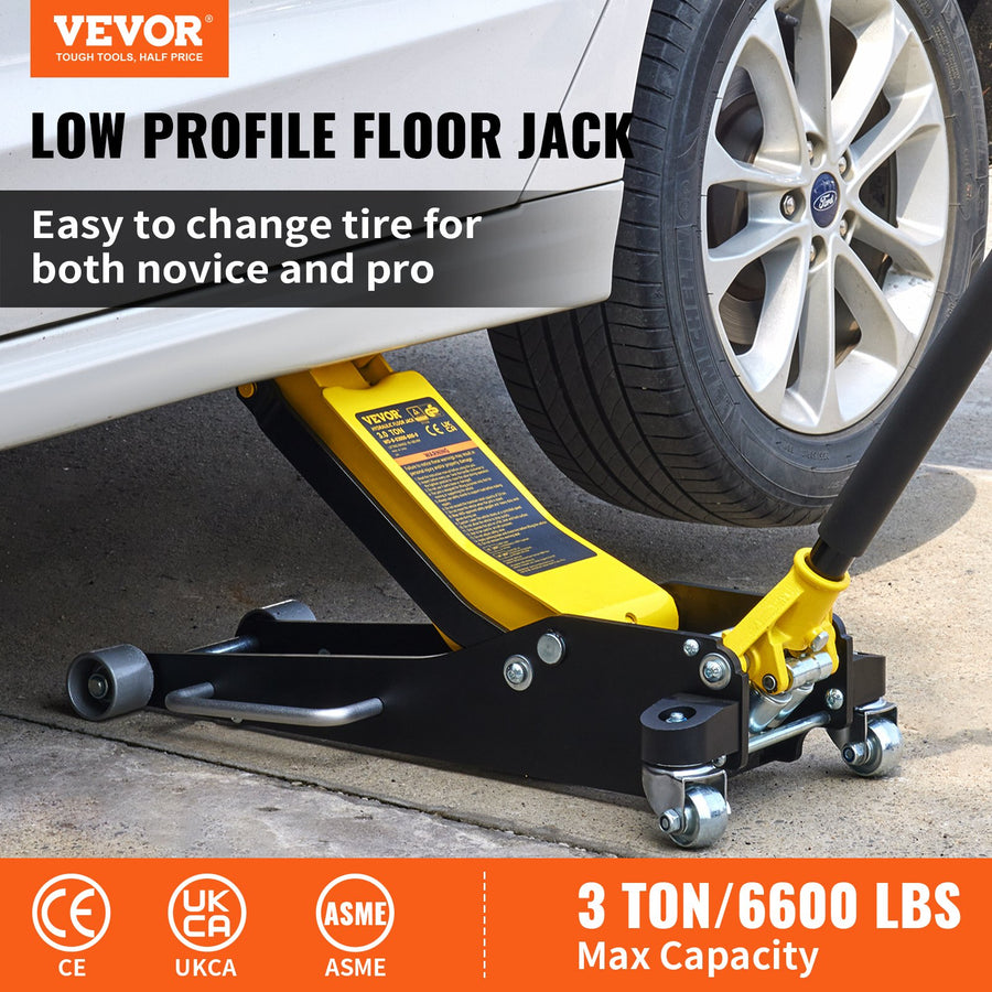 VEVOR 3 Ton Low Profile Aluminum Steel Racing Floor Jack DualPump Lift Car Auto