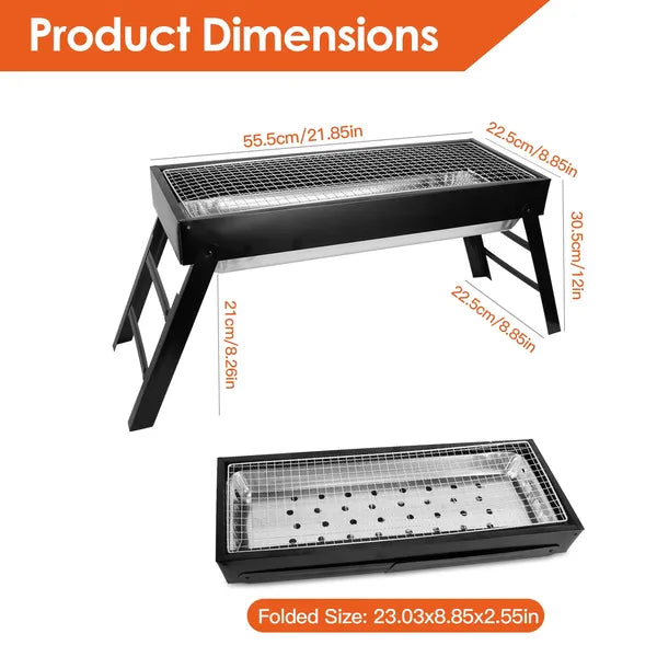 Foldable Charcoal BBQ Grill Stainless Steel Grill Net Easy Setup Portable Tabletop Barbecue Grill For Camping Picnic Outdoor Party Backyard