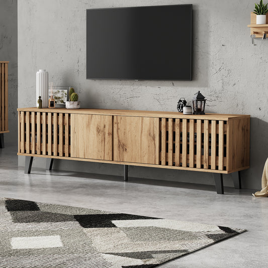 Modern Vintage TV Stand With 4 Doors, TV Cabinet Storage Sideboard With Unique Design,TV Entertainment Center, For Livingroom Bedroom, TV Console,TV Unit, 180x40x55cm, Wood, For 70 Inch TV