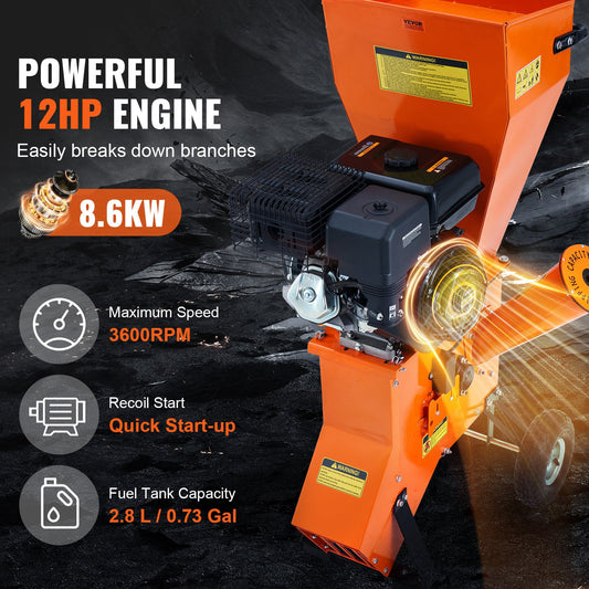 Wood Chipper Shredder Mulcher 12 HP HeavyDuty Gas Powered 6.7” 420cc 8.6kW