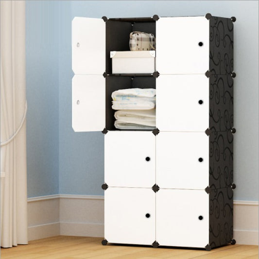 8 Cube Organizer Stackable Plastic Cube Storage Shelves Design Multifunctional Modular Closet Cabinet With Hanging Rod RT