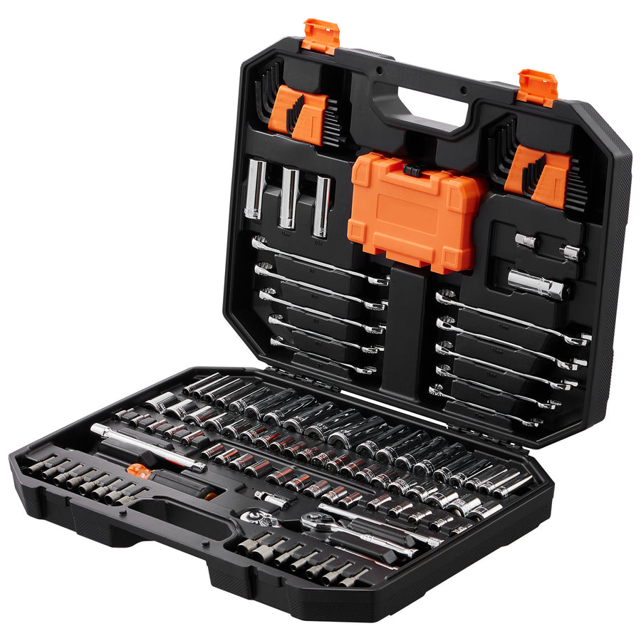 VEVOR Mechanics Tool Set And Socket Set, Drive Deep And Standard Sockets, 145 Pcs SAE And Metric Mechanic Tool Kit With Bits, Combination Wrench, Hex Wrenches, Accessories, Storage Case