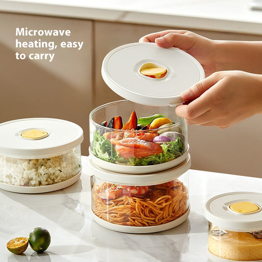 Borosilicate Glass Lunch Box Microwaveable Heating Packing Bento Preservation Compartment