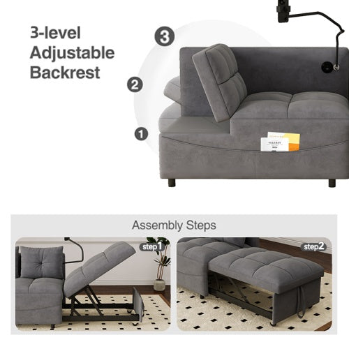 1 Versatile Foldable Sofa Bed In 3 Lengths, Modern Sofa Sofa Sofa Velvet Pull-out Bed, Loveseat Sofa Adjustable Back And With USB Port And Swivel Phone Stand