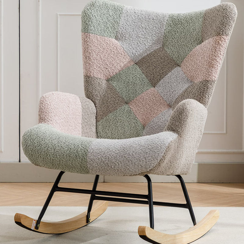 Modern Patchwork Accent Chair With Solid Wood Armrest And Feet
