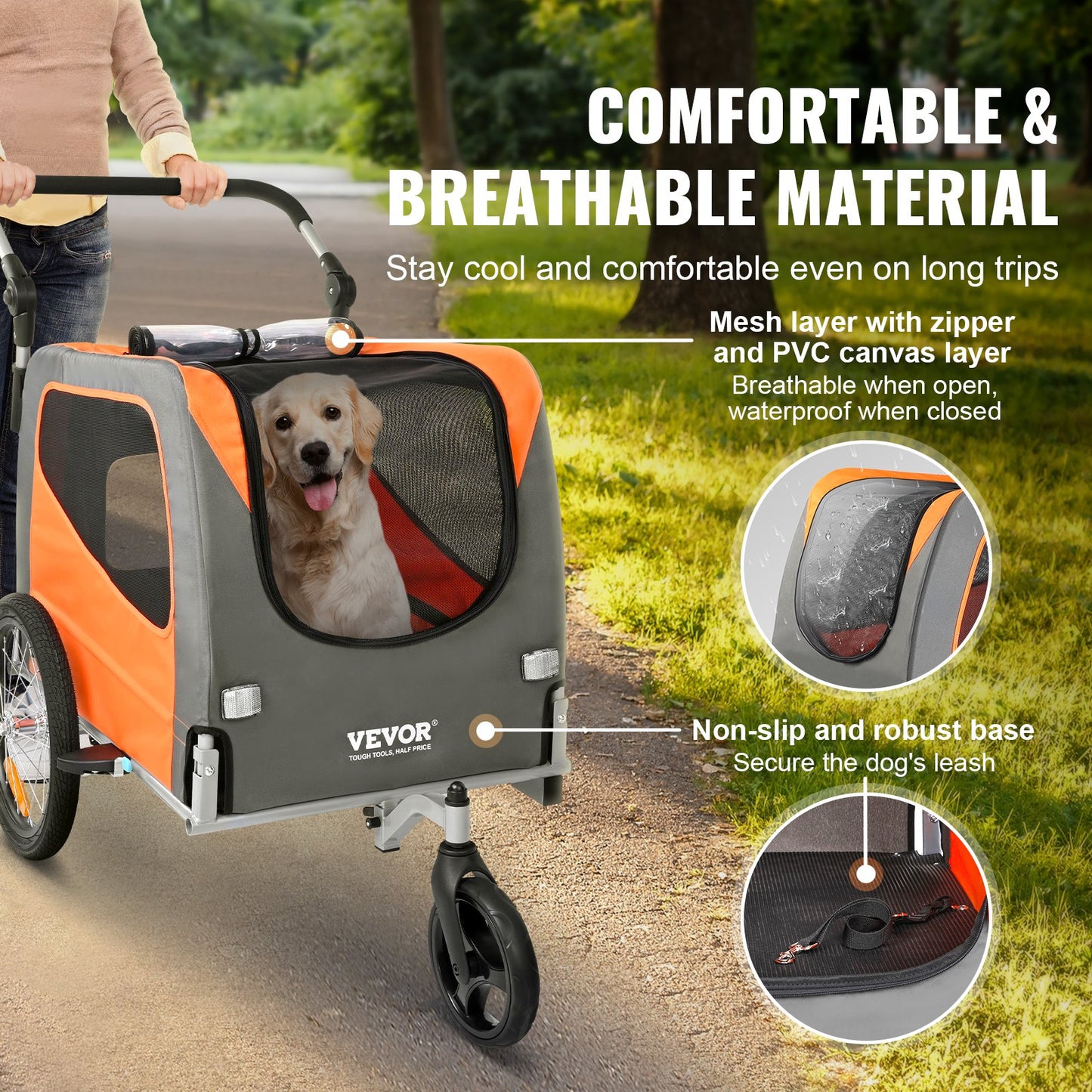 Dog Bike Trailer, Supports Up To 66 Lbs, 2-in-1 Pet Stroller Cart Bicycle Carrier, Easy Folding Cart Frame With Quick Release Wheels, Universal Bicycle Coupler, Reflectors, Flag, Orange/Gray
