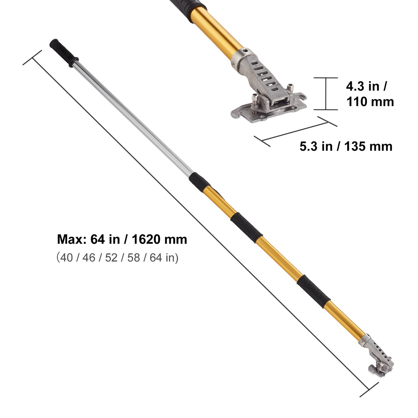 VEVOR Drywall Flat Box Handle, , Anodized Aluminum Flat Finishing Extension Handle, 5-Section Length Adjustable, Non-slip Grip And Painting For Plasterboard, Wallboard, Sheetrock