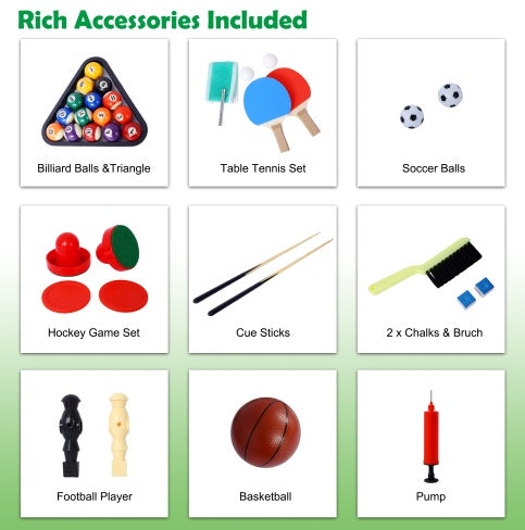 5-in-1 Multi-Game Table - Billiards, Push Hockey Foosball Ping Pong, And Basketball Black Blue