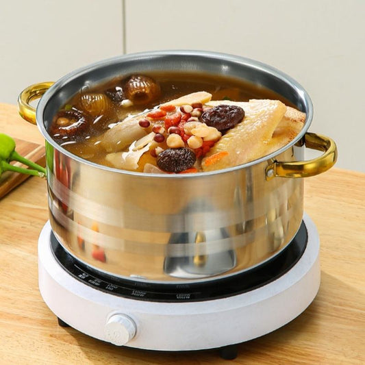 Stainless Steel Gold Handle Pot Set 18-26cm Dual-sided Stockpot Suit