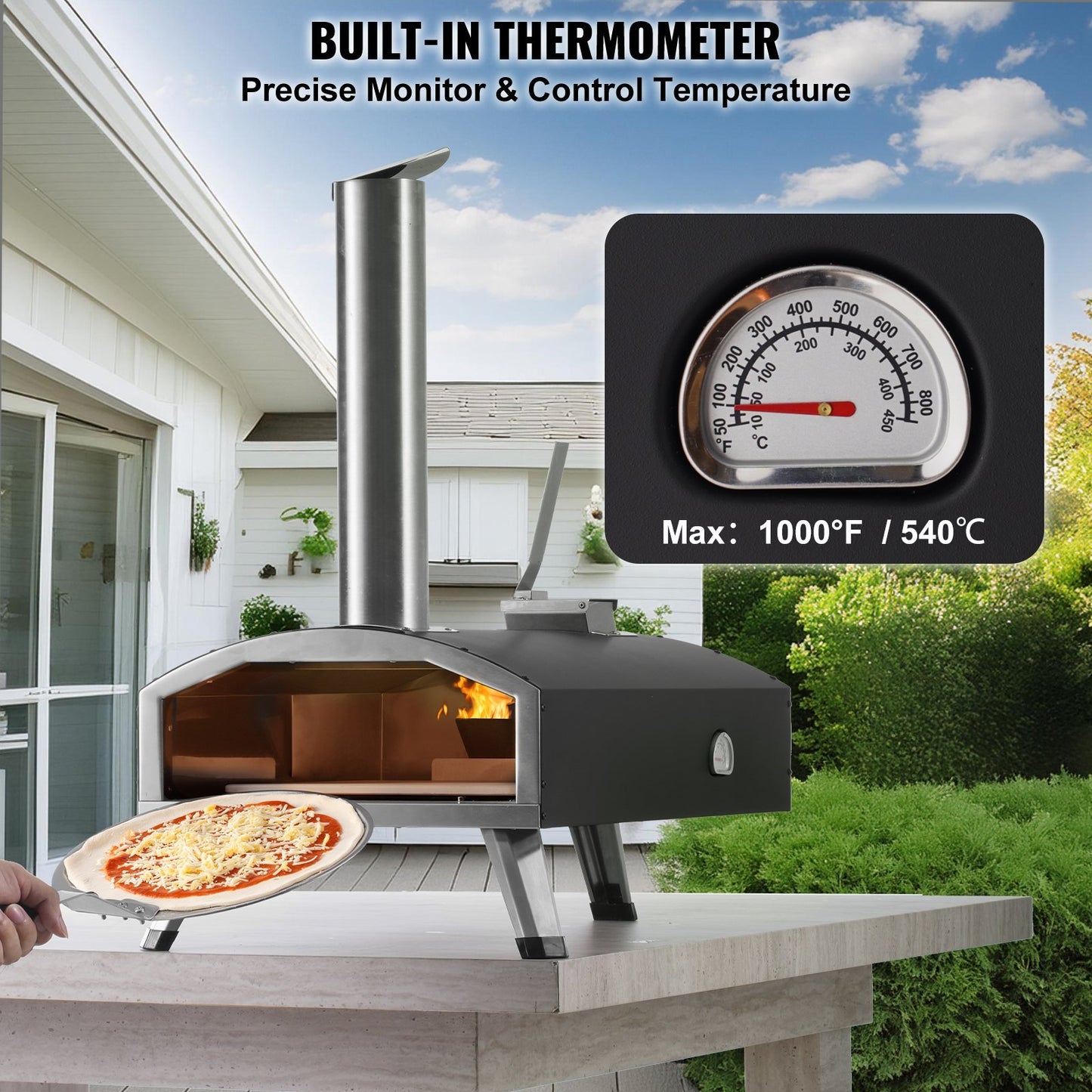 VEVOR 12Outdoor Pizza Oven Portable Wood Pellet Pizza Oven Iron Spray Camping